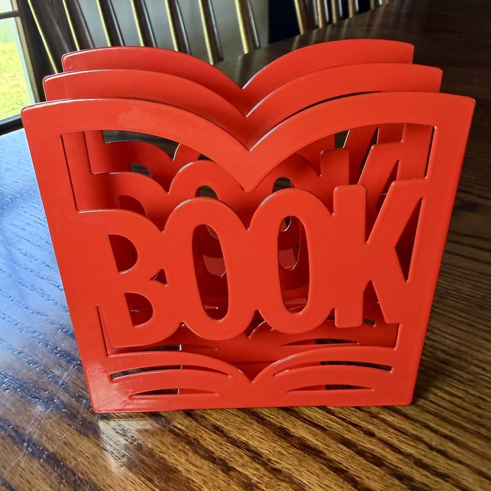 Vintage Red Metal Bookends / Book Dividers – Desk Shelf Organizer Set of 3 - Picture 6 of 7